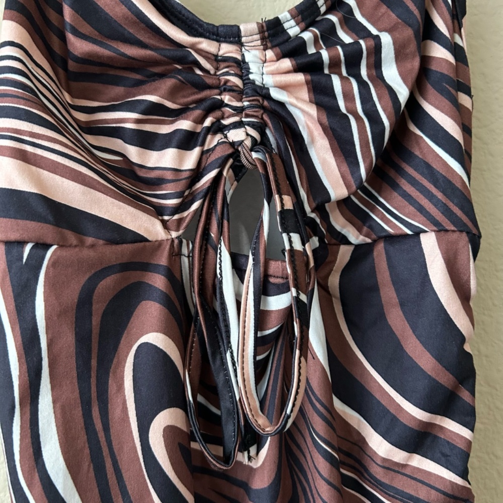 Swirl Dress Marble Brown Black White Pink Ruched Chest Sides by Shein Size XS - Picture 4 of 13